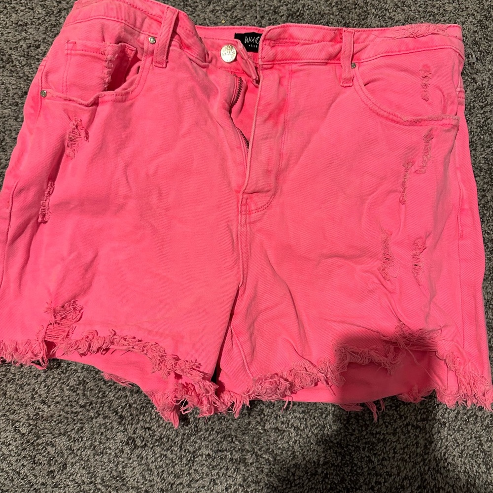 Neon Pink Distressed Denim Cutoff Shorts - Women